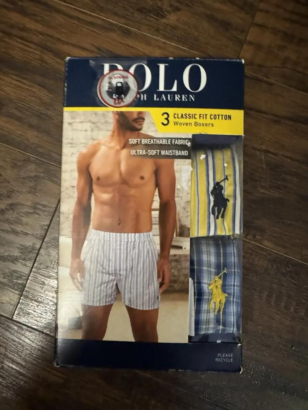POLO Ralph Lauren Men's Woven Boxers 3 Pack Size Small Yellow, Blue 100% Cotton